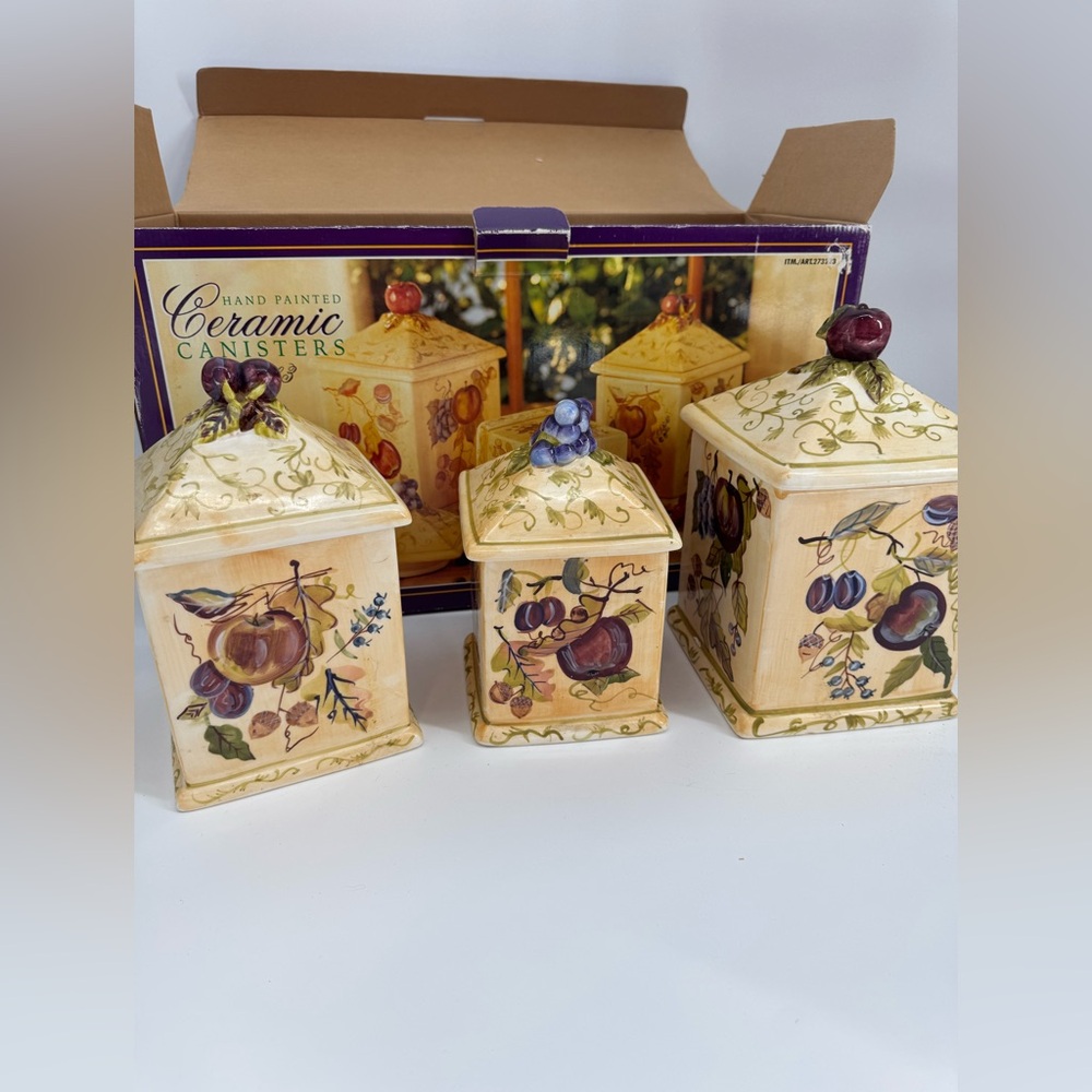 Capriware Hand Painted Ceramic Canisters with a Fruit Design